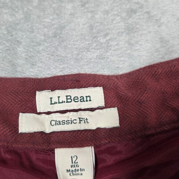 LL Bean Pants Womens 12 Red Herringbone Flannel Straight Leg Trousers - Picture 2 of 10